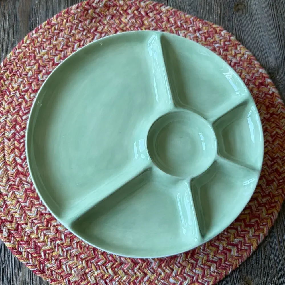 Williams Sonoma Jasmine Divided Luncheon Appetizer Snack Plate set of 6 green